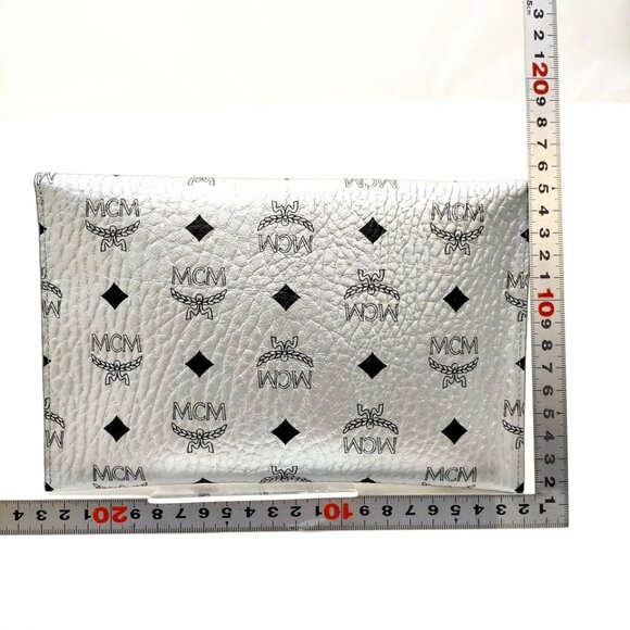 MCM Clutch Bag Silver PVC 238-070325 - Picture 2 of 13
